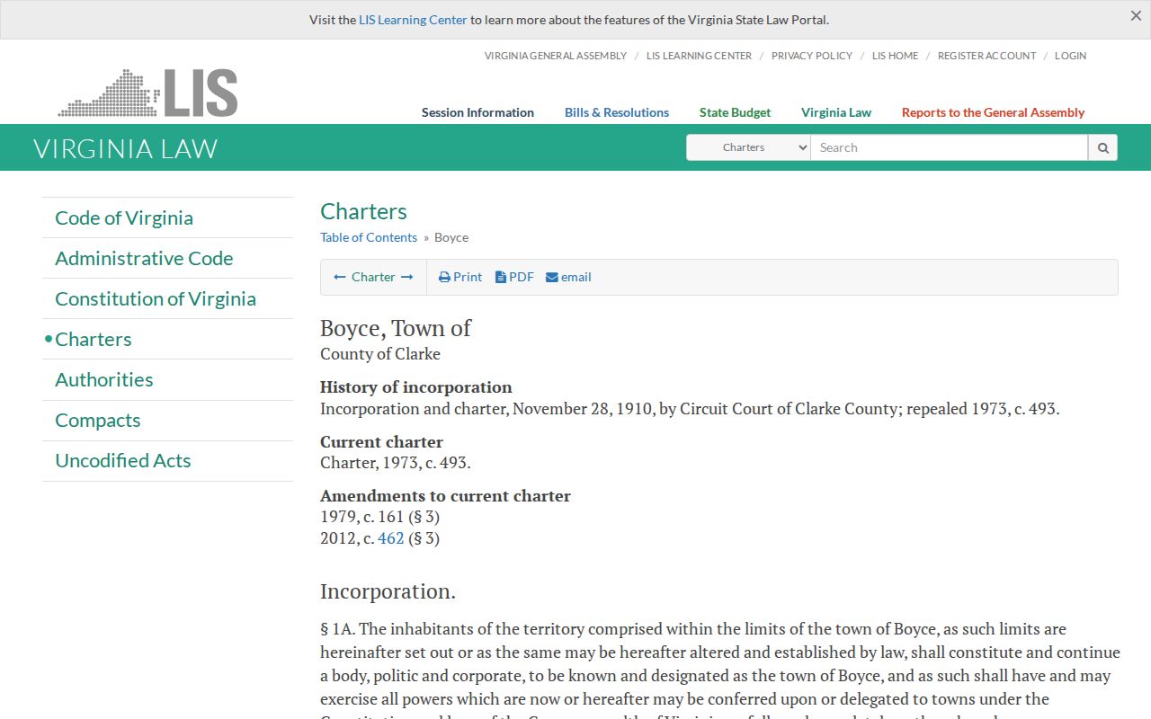 Boyce Clarke County criminal history and town charter