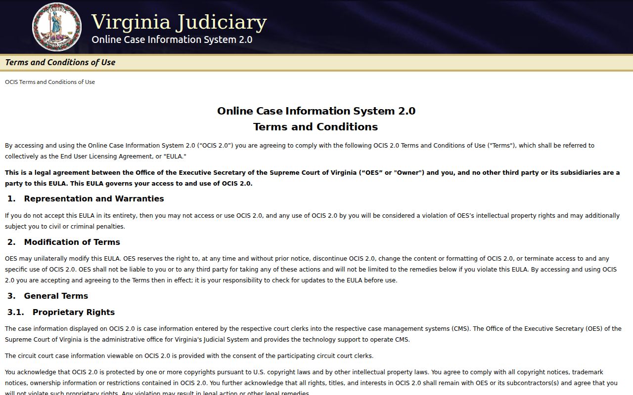 Clarke County criminal court records search in Virginia OCIS