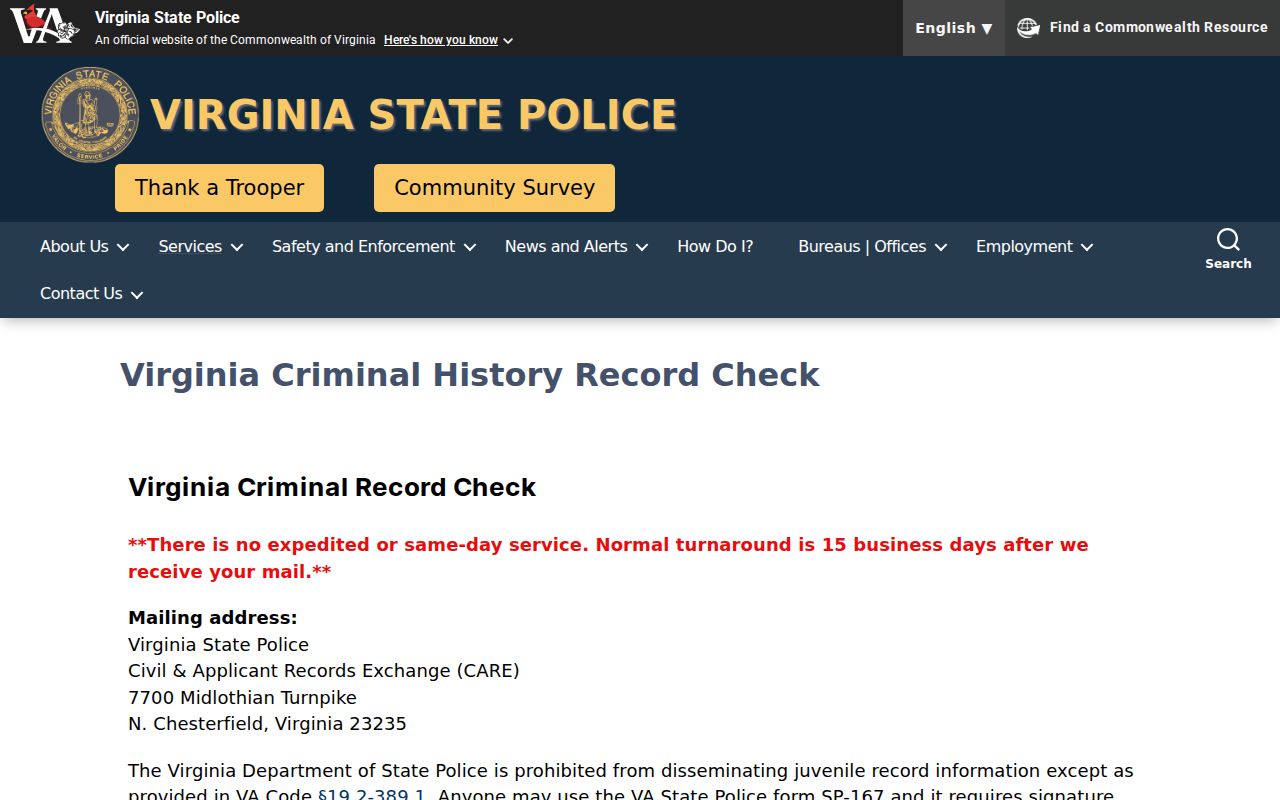 Virginia State Police Clarke County criminal background check information