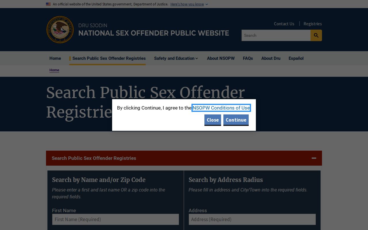 Clarke County sex offender registry search on the national website